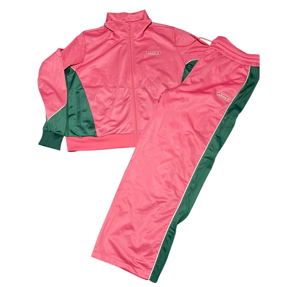 New Adidas Retro Luxury Pink & Green Tracksuit Jacket & Pant Set. Women’s 2XL